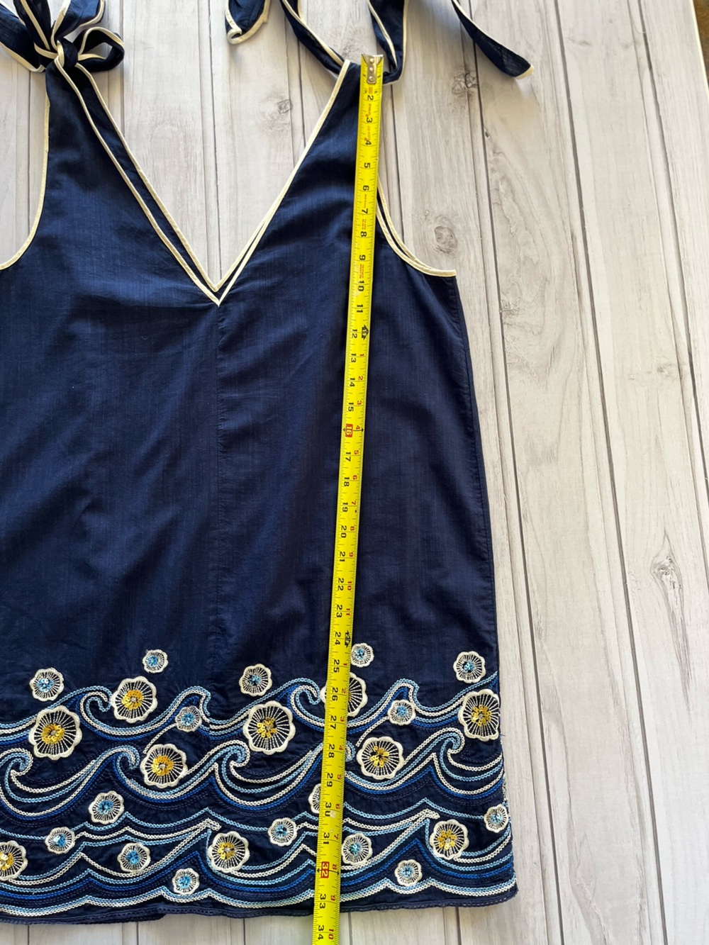 Women’s Anthropologie blue Wave embroidered sequined sleeveless mini dress.Large - Picture 13 of 15